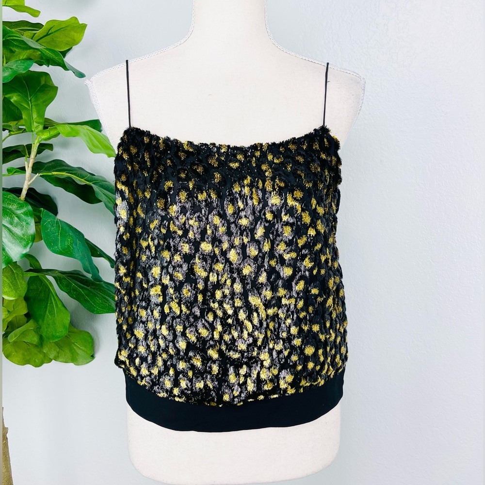 Barney’s New York Gold Metallic Textured Silk Blend Cami Top